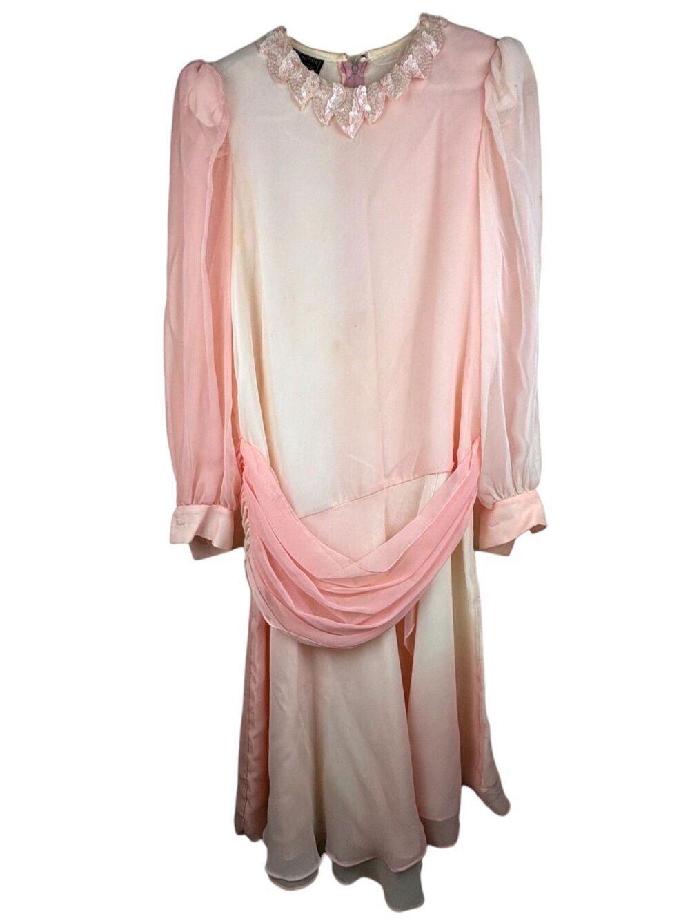 Cachet Bari Protas Womens Pink Blouson Midi Dress Embellished Neckline Vintage